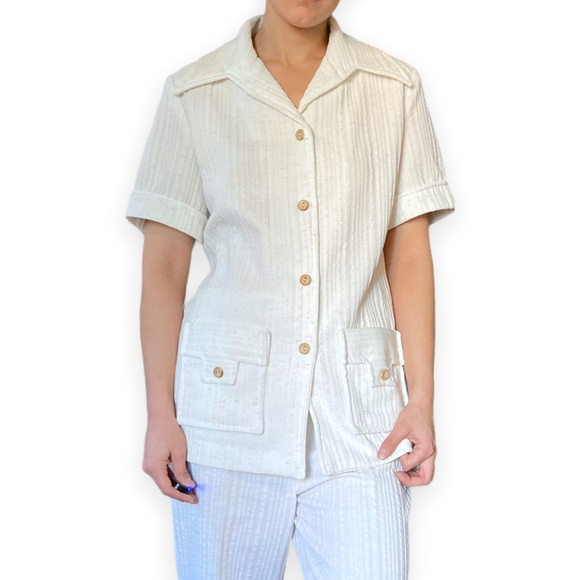 Vintage 70s Handmade Matching Coord Set Bell Bottom Leisure Suit, Size S/M - Picture 3 of 5